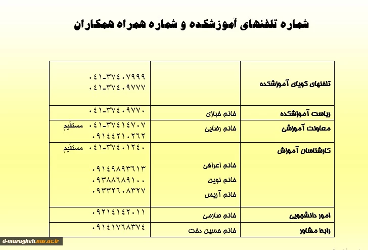 شماره تلفنهای آموزشکده 2