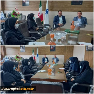 نشست صمیمی جناب سرهنگ اقتصادی فرمانده بسیج کارکنان شهرستان مراغه و هیئت همراه با ریاست محترم و پرسنل اداری آموزشکده فنی و حرفه ای دختران مراغه