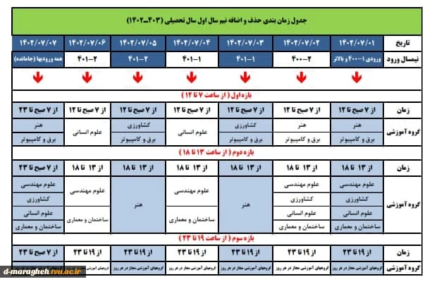 جدول زمانبندی حذف و اضافه نیمسال اول 1403-1402 3